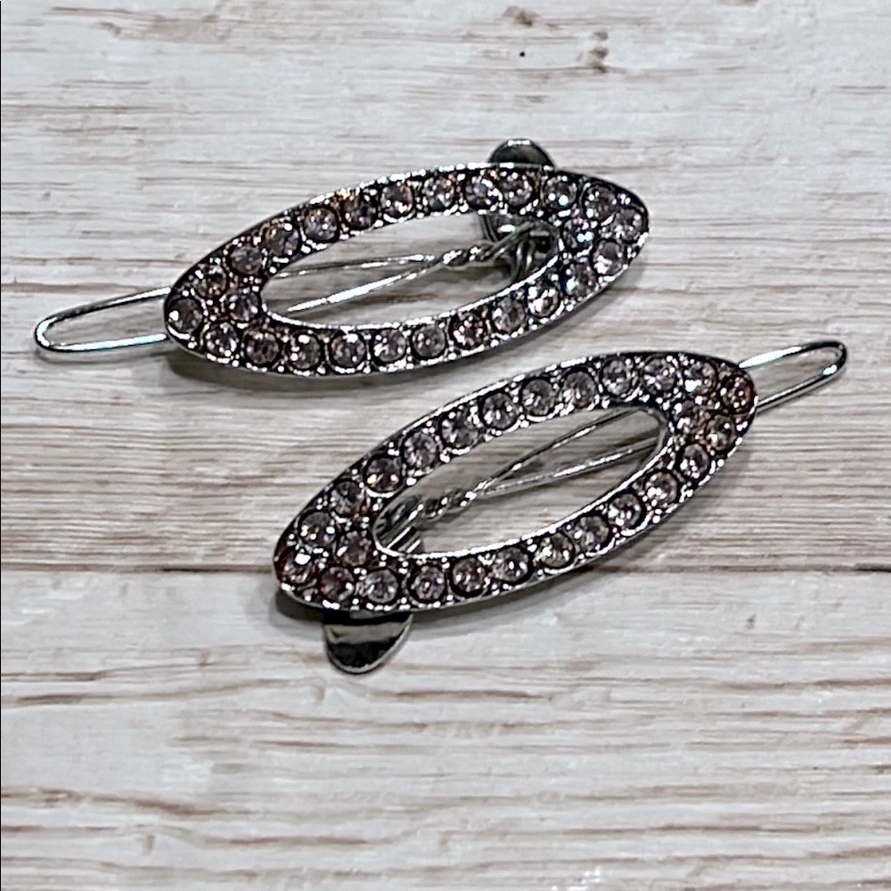 Eve Reid Silver Pink Stones Filigree Hair Barrettes Accessories